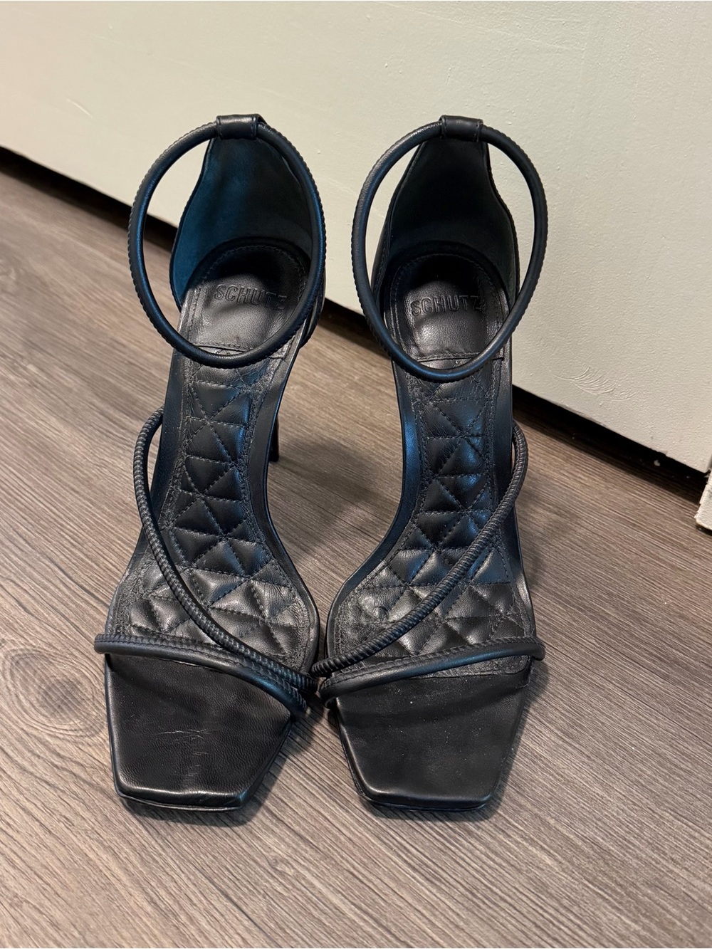 SCHUTZ Black Quilted Strappy High-Heel Sandals